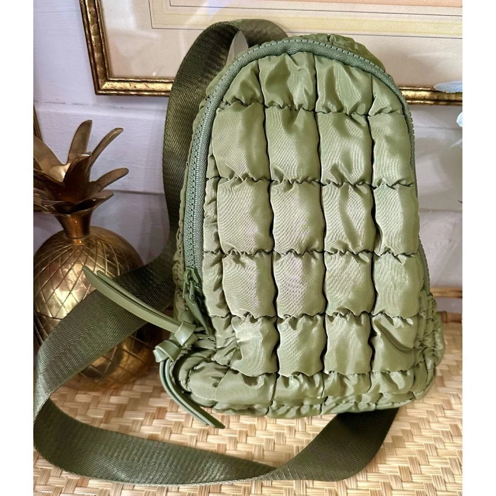 Urban Expressions Quilted Nylon Sling Backpack - Olive